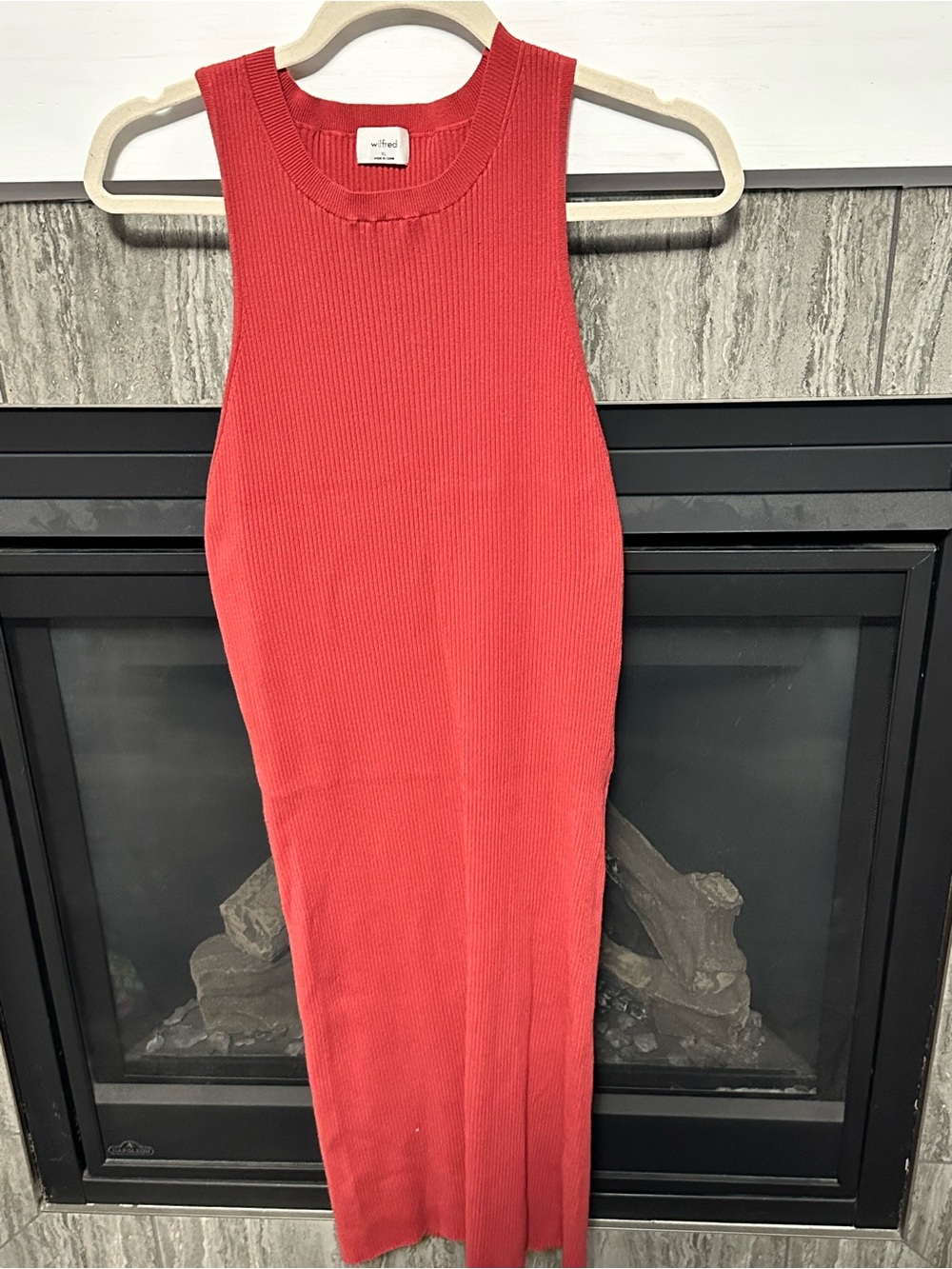 Wilfred Aritzia XL Red Ribbed Bodycon Midi Dress Sleeveless Stretch - Picture 2 of 5